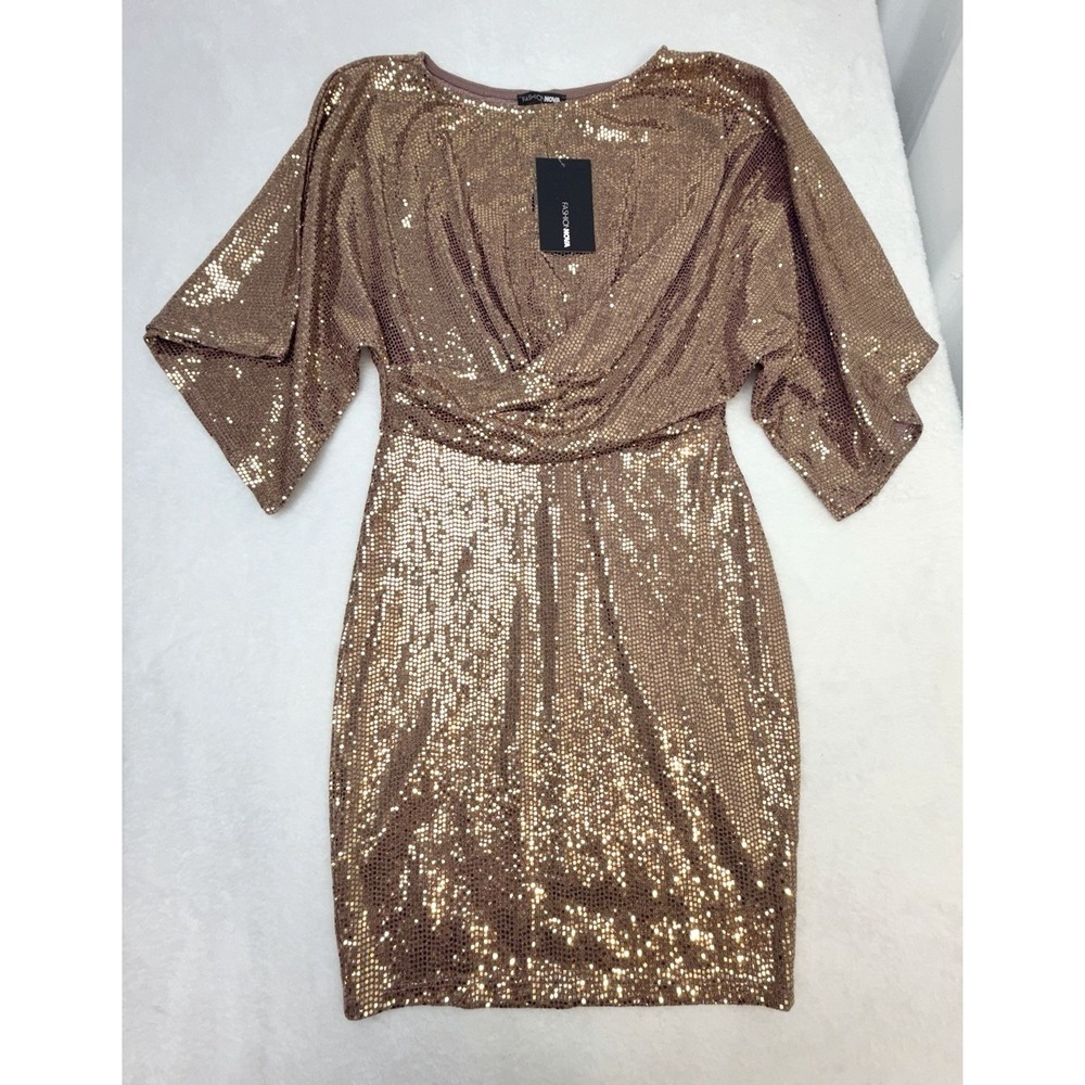 Fashion Nova Heading Out Sequin Mini Dress Size M Mauve Rose Gold Party NWT